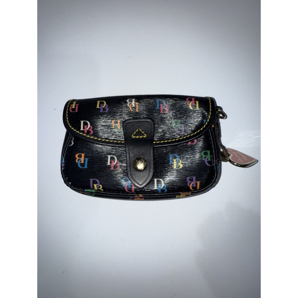 Dooney Bourke Black Rainbow Canvas Coated Monogram Pouch Small With Emblem